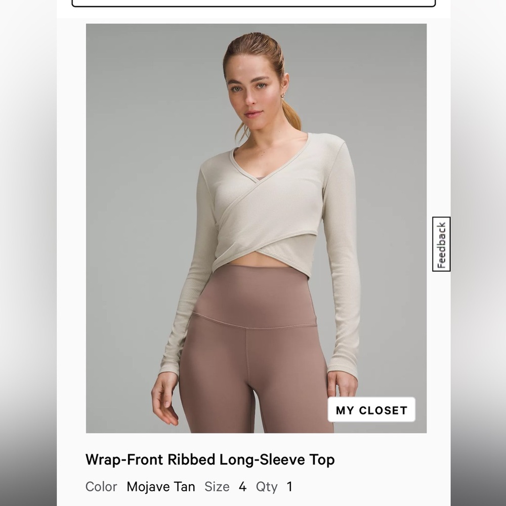 Lululemon Wrap-Front Ribbed Long-Sleeve Top - Mojave Tan Sz 4